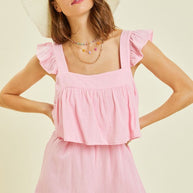 Gauze Square Neck Romper with Mini Ruffles on the Shoulder in Pink-Womens-Ave Shops-[option4]-[option5]-[option6]-[option7]-[option8]-Shop-Boutique-Clothing-for-Women-Online