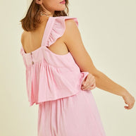 Gauze Square Neck Romper with Mini Ruffles on the Shoulder in Pink-Womens-Ave Shops-[option4]-[option5]-[option6]-[option7]-[option8]-Shop-Boutique-Clothing-for-Women-Online