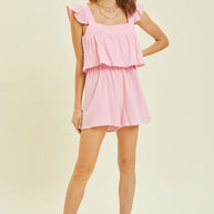 Gauze Square Neck Romper with Mini Ruffles on the Shoulder in Pink-Womens-Ave Shops-[option4]-[option5]-[option6]-[option7]-[option8]-Shop-Boutique-Clothing-for-Women-Online