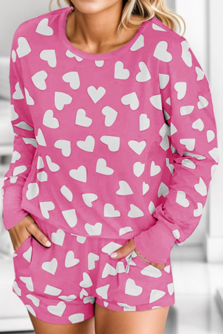 Heart Print Round Neck Top and Shorts Lounge Set-Trendsi-Hot Pink-S-[option4]-[option5]-[option6]-[option7]-[option8]-Shop-Boutique-Clothing-for-Women-Online