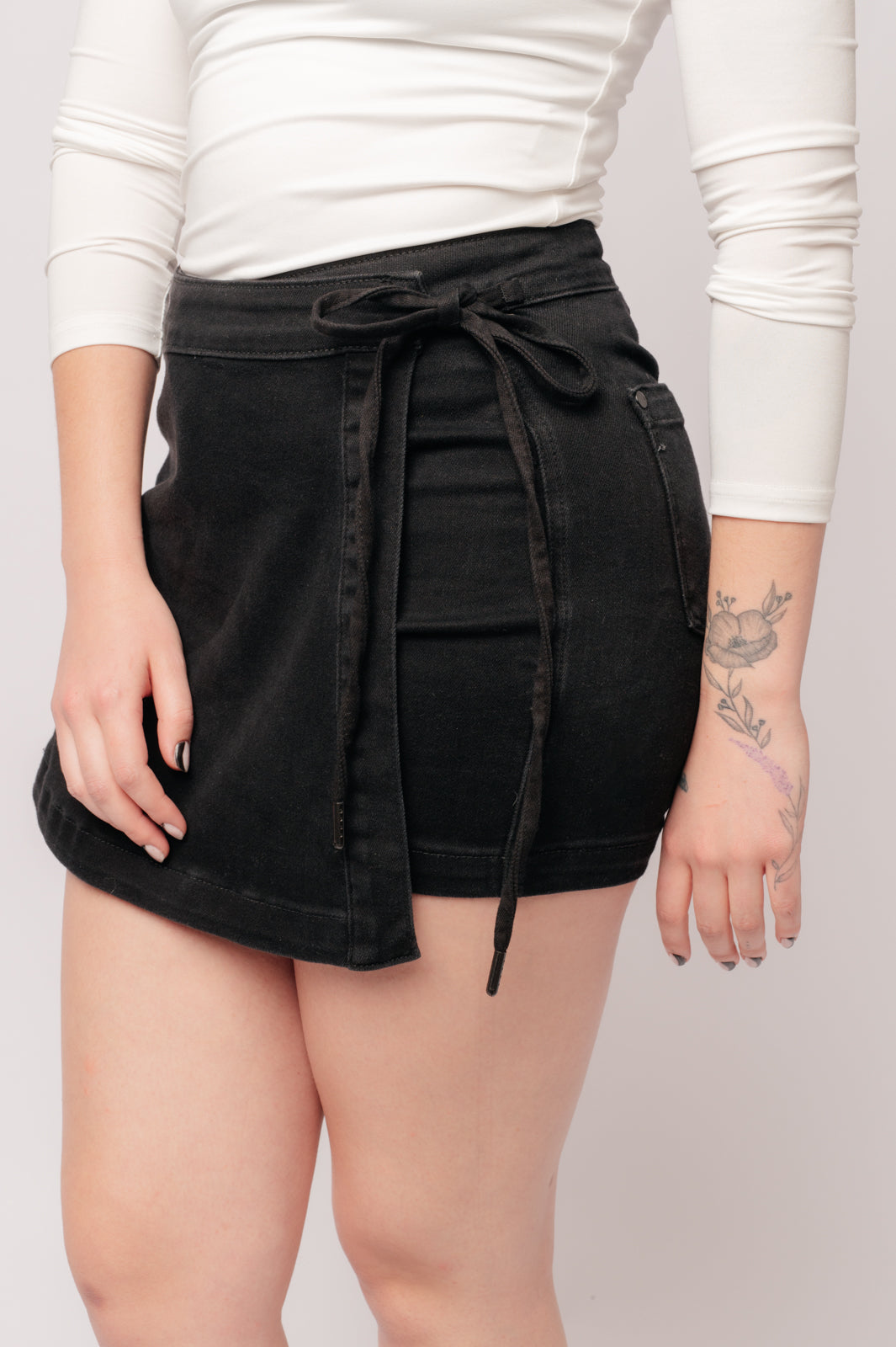 Judy Blue Bentli High Rise Side Tie Denim Skort in Black-Denim-Ave Shops-[option4]-[option5]-[option6]-[option7]-[option8]-Shop-Boutique-Clothing-for-Women-Online
