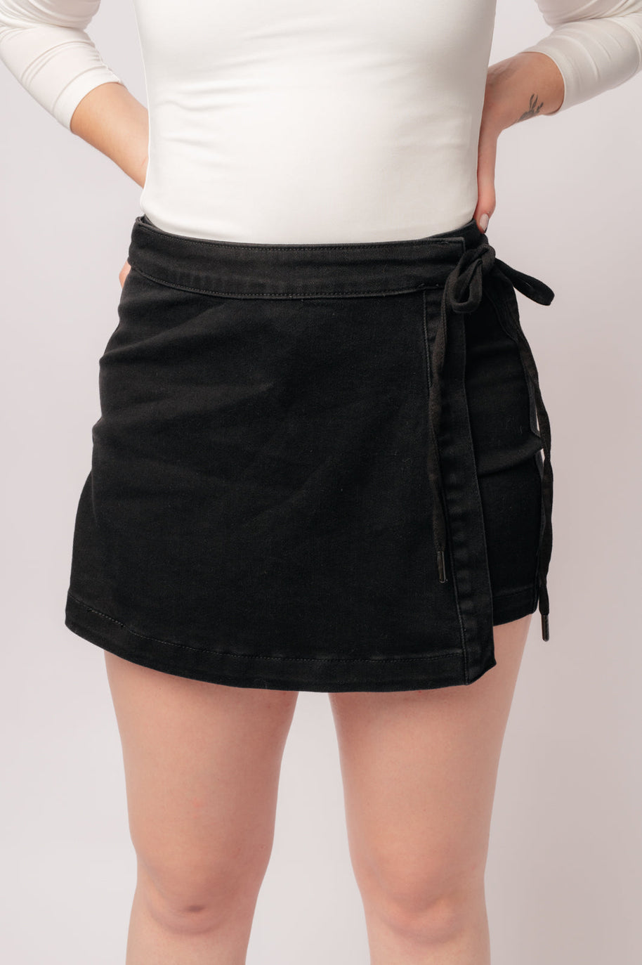 Judy Blue Bentli High Rise Side Tie Denim Skort in Black-Denim-Ave Shops-[option4]-[option5]-[option6]-[option7]-[option8]-Shop-Boutique-Clothing-for-Women-Online