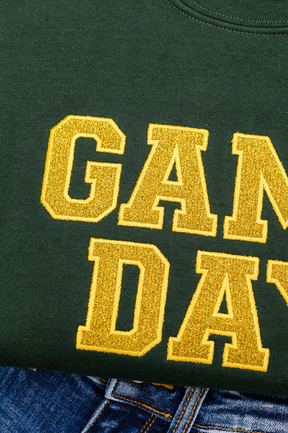 PREORDER: Embroidered Glitter Game Day Sweatshirt in Forest Green/Golden Yellow-Womens-Ave Shops-[option4]-[option5]-[option6]-[option7]-[option8]-Shop-Boutique-Clothing-for-Women-Online
