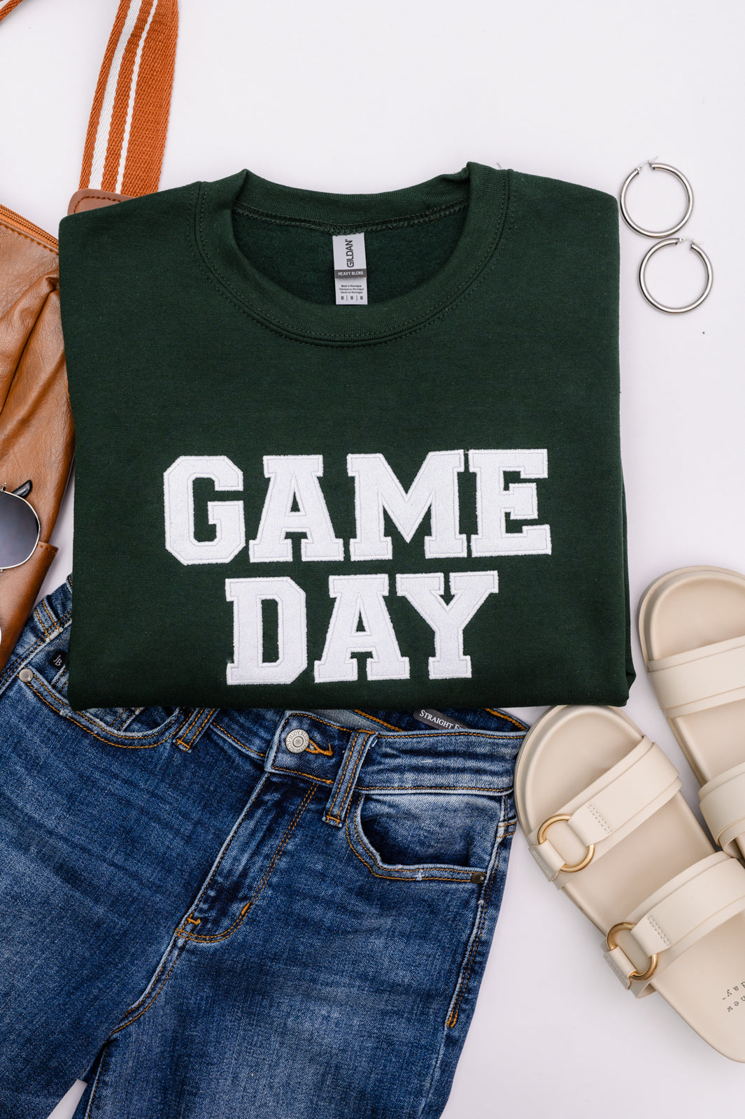 PREORDER: Embroidered Glitter Game Day Sweatshirt in Forest Green/White-Womens-Ave Shops-[option4]-[option5]-[option6]-[option7]-[option8]-Shop-Boutique-Clothing-for-Women-Online