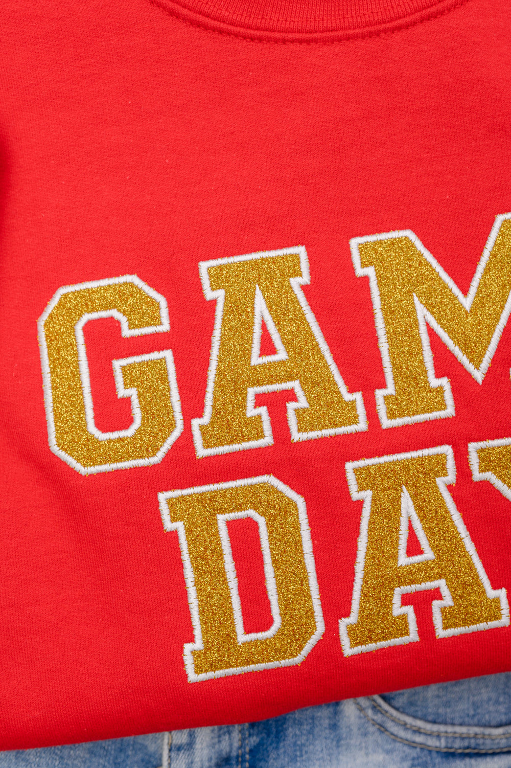 PREORDER: Embroidered Glitter Game Day Sweatshirt in Red/Golden Yellow-Womens-Ave Shops-[option4]-[option5]-[option6]-[option7]-[option8]-Shop-Boutique-Clothing-for-Women-Online
