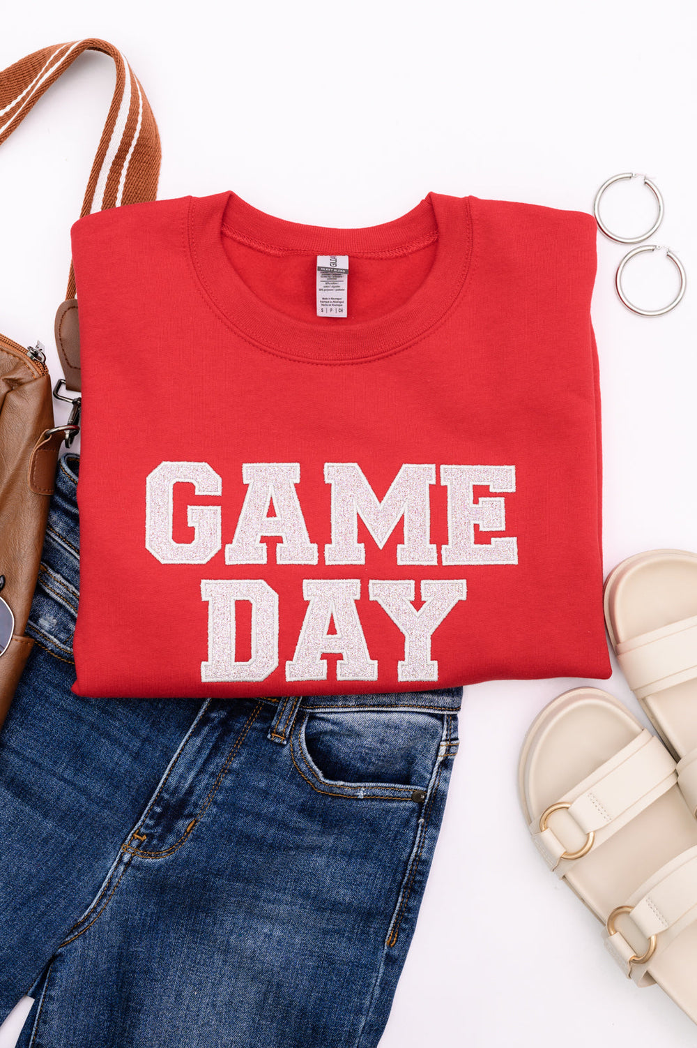 PREORDER: Embroidered Glitter Game Day Sweatshirt in Red/Silver-Womens-Ave Shops-[option4]-[option5]-[option6]-[option7]-[option8]-Shop-Boutique-Clothing-for-Women-Online