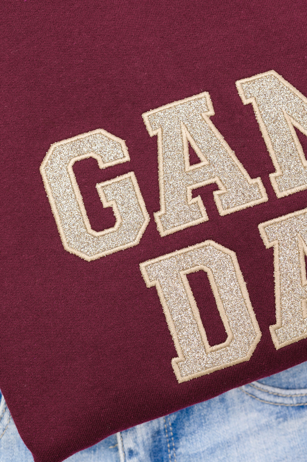 PREORDER: Embroidered Glitter Game Day Sweatshirt in Garnet/Champagne Gold-Womens-Ave Shops-[option4]-[option5]-[option6]-[option7]-[option8]-Shop-Boutique-Clothing-for-Women-Online