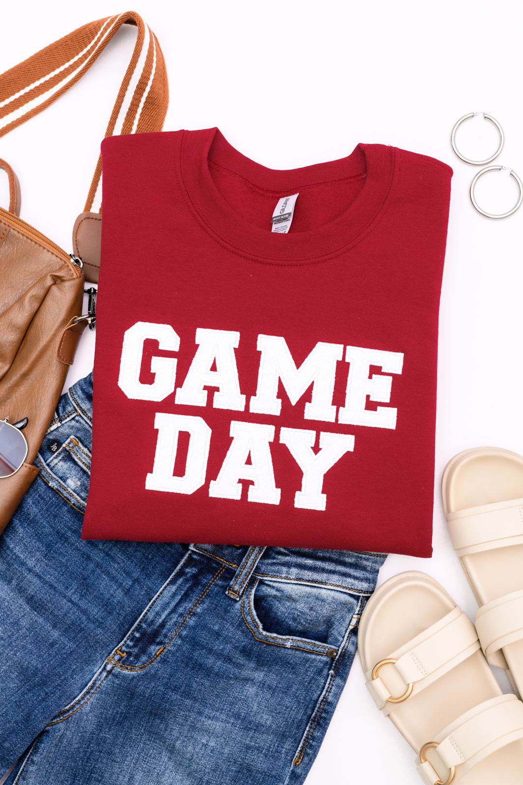 PREORDER: Embroidered Glitter Game Day Sweatshirt in Crimson/White-Womens-Ave Shops-[option4]-[option5]-[option6]-[option7]-[option8]-Shop-Boutique-Clothing-for-Women-Online