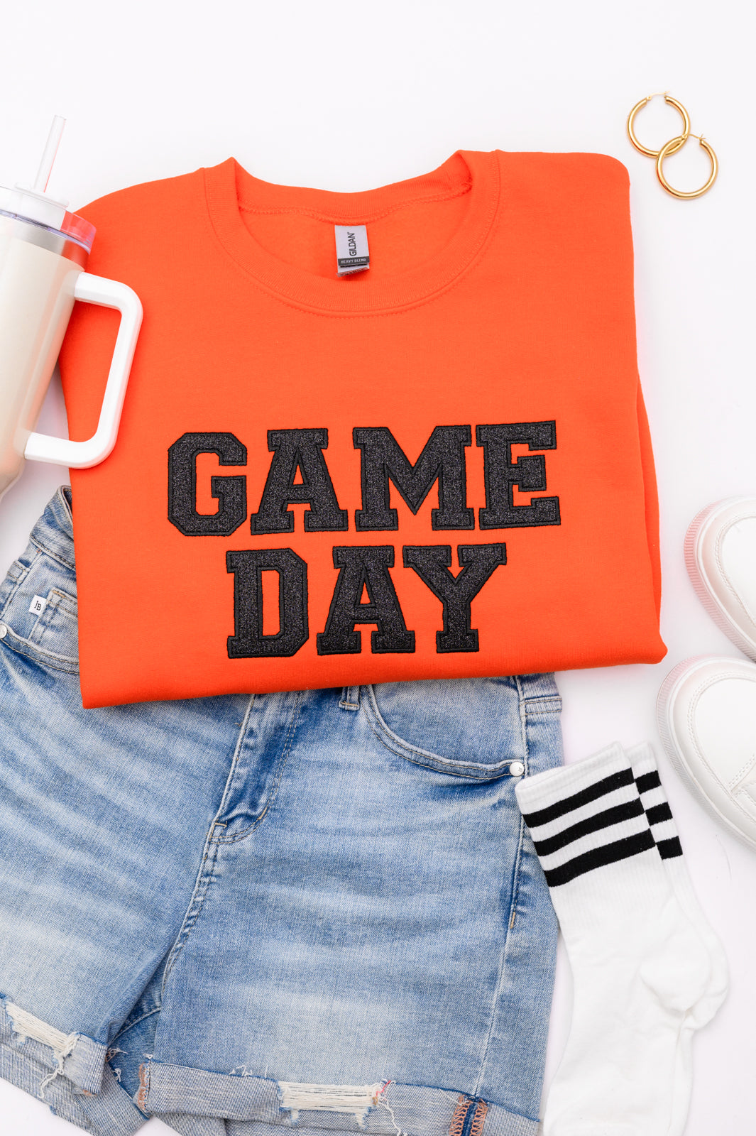 PREORDER: Embroidered Glitter Game Day Sweatshirt in Orange/Black-Womens-Ave Shops-[option4]-[option5]-[option6]-[option7]-[option8]-Shop-Boutique-Clothing-for-Women-Online