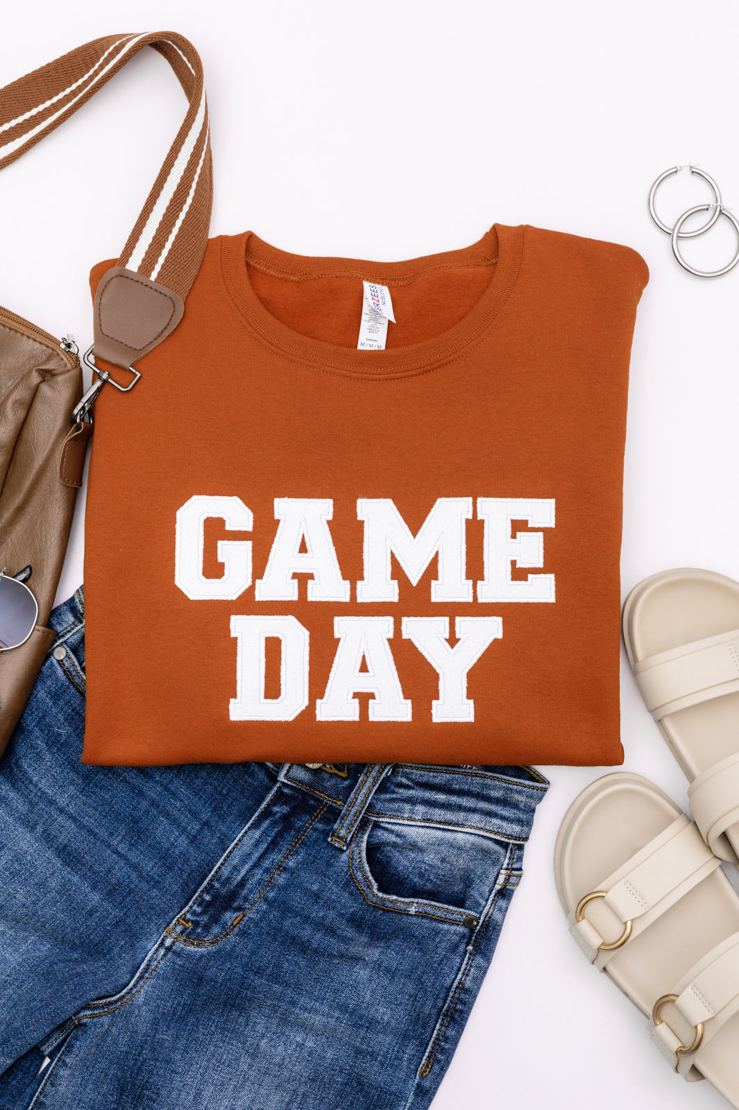 PREORDER: Embroidered Glitter Game Day Sweatshirt in Burnt Orange/White-Womens-Ave Shops-[option4]-[option5]-[option6]-[option7]-[option8]-Shop-Boutique-Clothing-for-Women-Online