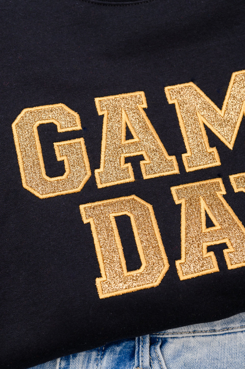 PREORDER: Embroidered Glitter Game Day Sweatshirt in Black/Old Gold-Womens-Ave Shops-[option4]-[option5]-[option6]-[option7]-[option8]-Shop-Boutique-Clothing-for-Women-Online