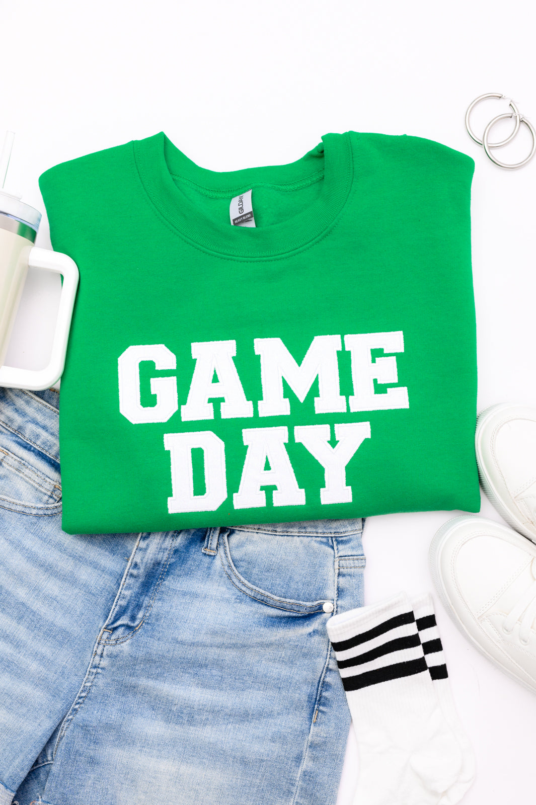 PREORDER: Embroidered Glitter Game Day Sweatshirt in Kelly Green/White-Womens-Ave Shops-[option4]-[option5]-[option6]-[option7]-[option8]-Shop-Boutique-Clothing-for-Women-Online