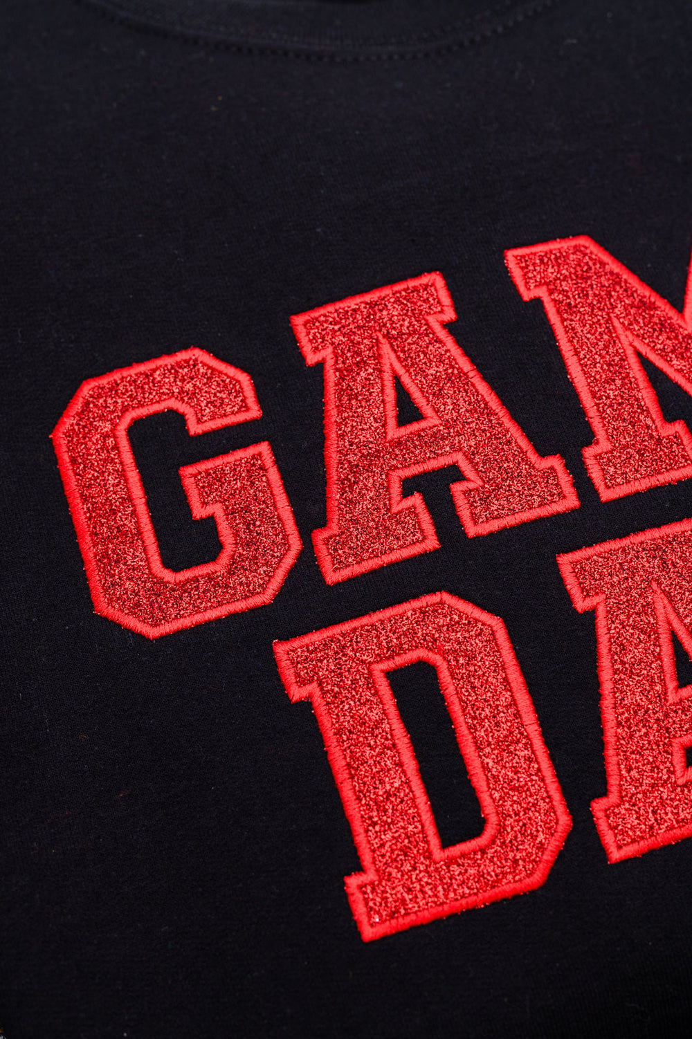 PREORDER: Embroidered Glitter Game Day Sweatshirt in Black/Red-Womens-Ave Shops-[option4]-[option5]-[option6]-[option7]-[option8]-Shop-Boutique-Clothing-for-Women-Online