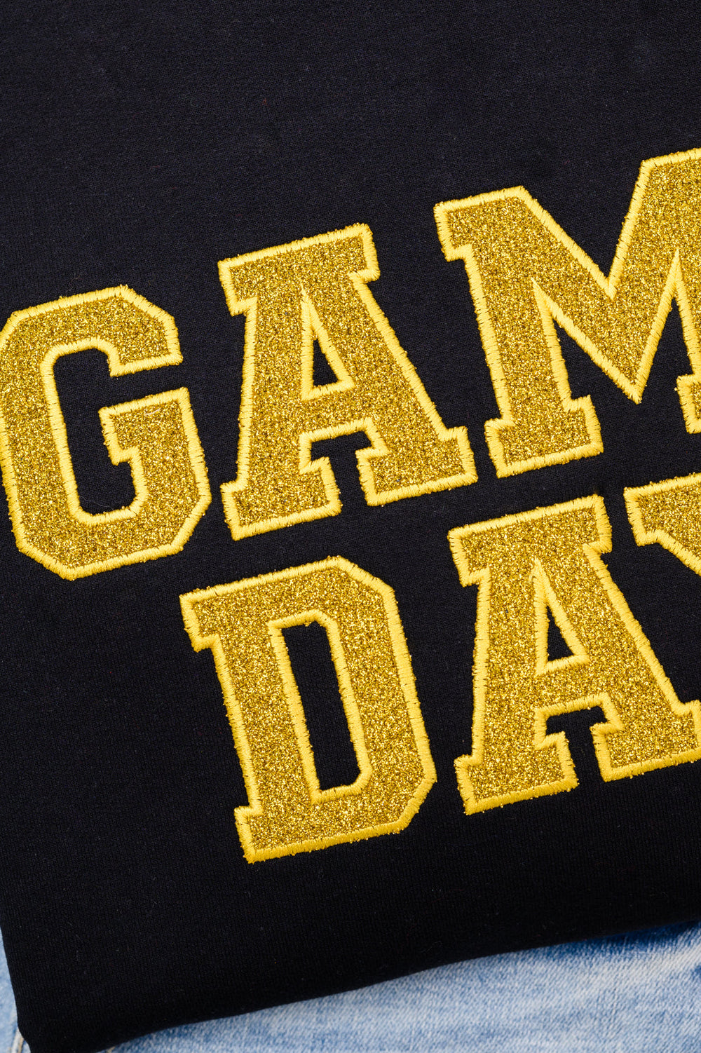 PREORDER: Embroidered Glitter Game Day Sweatshirt in Black/Golden Yellow-Womens-Ave Shops-[option4]-[option5]-[option6]-[option7]-[option8]-Shop-Boutique-Clothing-for-Women-Online
