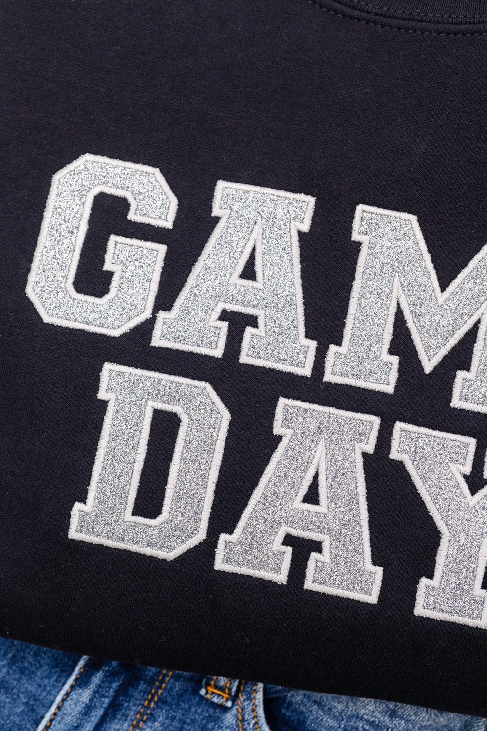 PREORDER: Embroidered Glitter Game Day Sweatshirt in Black/Silver-Womens-Ave Shops-[option4]-[option5]-[option6]-[option7]-[option8]-Shop-Boutique-Clothing-for-Women-Online