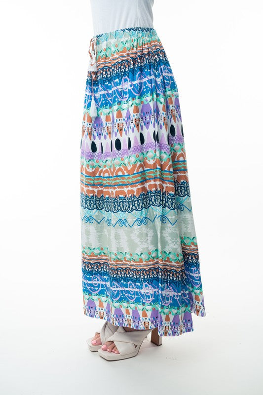 Printed Elastic Waist Boho Long Skirt with Tassels in Sage Combo-Womens-Ave Shops-[option4]-[option5]-[option6]-[option7]-[option8]-Shop-Boutique-Clothing-for-Women-Online