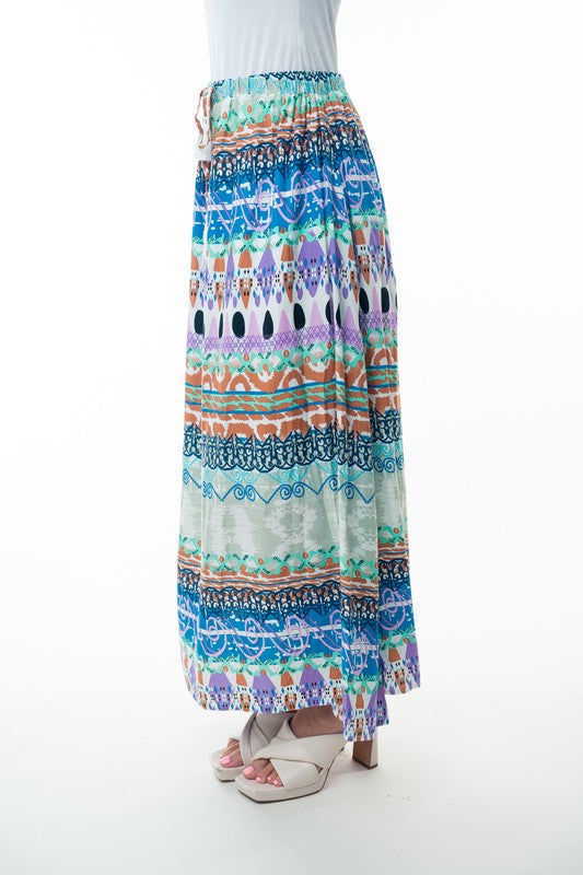 Printed Elastic Waist Boho Long Skirt with Tassels in Sage Combo-Womens-Ave Shops-[option4]-[option5]-[option6]-[option7]-[option8]-Shop-Boutique-Clothing-for-Women-Online