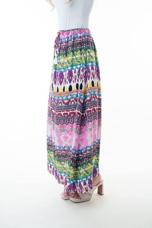 Printed Elastic Waist Boho Long Skirt with Tassels in Pink Combo-Womens-Ave Shops-[option4]-[option5]-[option6]-[option7]-[option8]-Shop-Boutique-Clothing-for-Women-Online