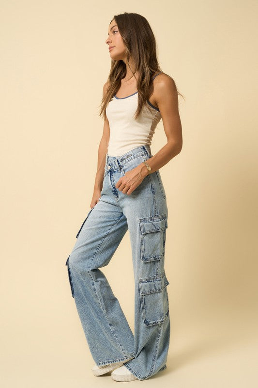 CROSSOVER RELAXED CARGO JEANS-Denim Lab USA-[option4]-[option5]-[option6]-[option7]-[option8]-Shop-Boutique-Clothing-for-Women-Online