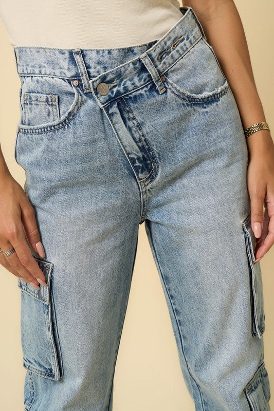 CROSSOVER RELAXED CARGO JEANS-Denim Lab USA-[option4]-[option5]-[option6]-[option7]-[option8]-Shop-Boutique-Clothing-for-Women-Online
