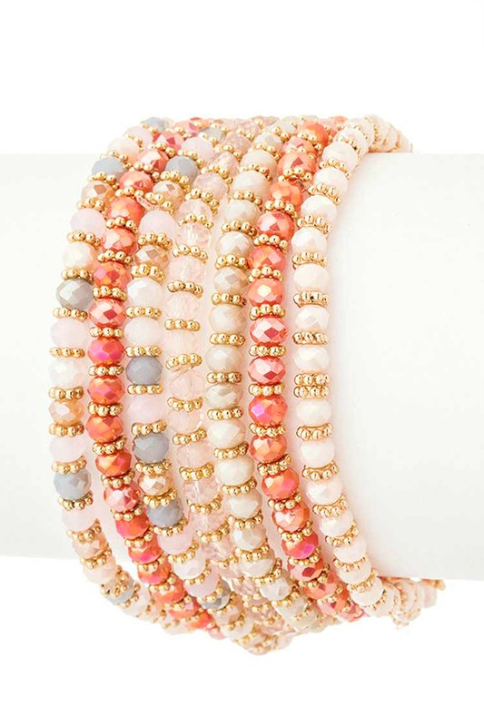 Mix Beads 7 Layered Stretch Bracelet Set-LA Jewelry Plaza-CORAL/MULTI-O/S-[option4]-[option5]-[option6]-[option7]-[option8]-Shop-Boutique-Clothing-for-Women-Online