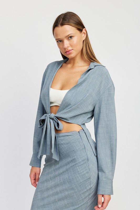 TIE FRONT CROPPED BLOUSE-Emory Park-[option4]-[option5]-[option6]-[option7]-[option8]-Shop-Boutique-Clothing-for-Women-Online