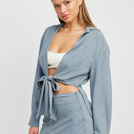 TIE FRONT CROPPED BLOUSE-Emory Park-[option4]-[option5]-[option6]-[option7]-[option8]-Shop-Boutique-Clothing-for-Women-Online