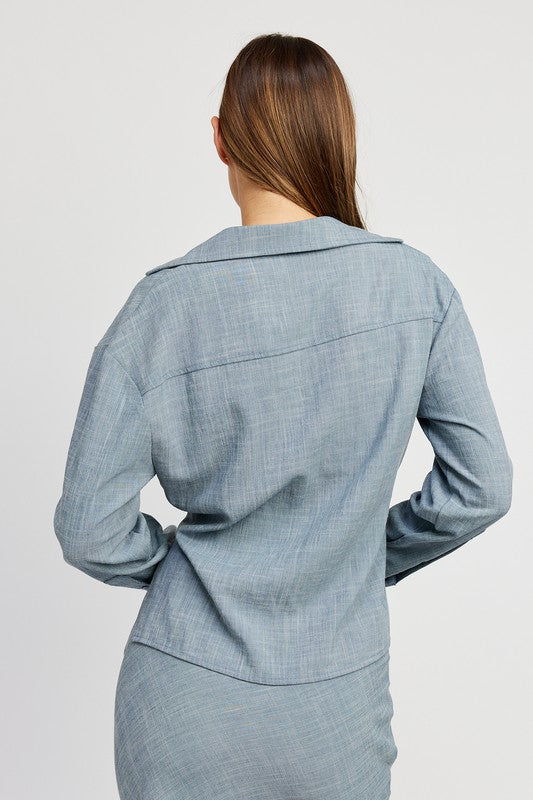 TIE FRONT CROPPED BLOUSE-Emory Park-[option4]-[option5]-[option6]-[option7]-[option8]-Shop-Boutique-Clothing-for-Women-Online