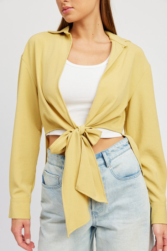 TIE FRONT CROPPED BLOUSE-Emory Park-[option4]-[option5]-[option6]-[option7]-[option8]-Shop-Boutique-Clothing-for-Women-Online