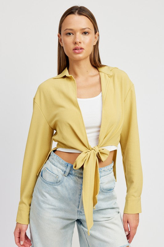 TIE FRONT CROPPED BLOUSE-Emory Park-YELLOW-S-[option4]-[option5]-[option6]-[option7]-[option8]-Shop-Boutique-Clothing-for-Women-Online