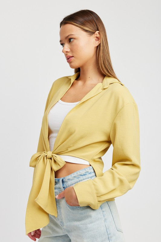 TIE FRONT CROPPED BLOUSE-Emory Park-[option4]-[option5]-[option6]-[option7]-[option8]-Shop-Boutique-Clothing-for-Women-Online