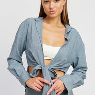 TIE FRONT CROPPED BLOUSE-Emory Park-[option4]-[option5]-[option6]-[option7]-[option8]-Shop-Boutique-Clothing-for-Women-Online