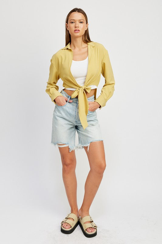 TIE FRONT CROPPED BLOUSE-Emory Park-[option4]-[option5]-[option6]-[option7]-[option8]-Shop-Boutique-Clothing-for-Women-Online