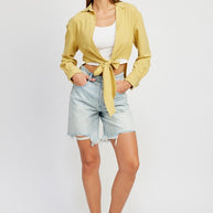 TIE FRONT CROPPED BLOUSE-Emory Park-[option4]-[option5]-[option6]-[option7]-[option8]-Shop-Boutique-Clothing-for-Women-Online