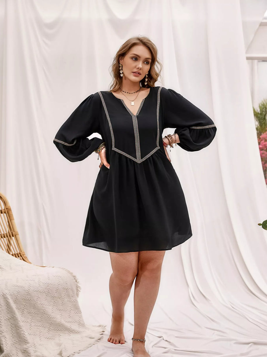 Plus Size Notched Balloon Sleeve Mini Dress-Dresses-Trendsi-[option4]-[option5]-[option6]-[option7]-[option8]-Shop-Boutique-Clothing-for-Women-Online