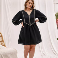Plus Size Notched Balloon Sleeve Mini Dress-Dresses-Trendsi-[option4]-[option5]-[option6]-[option7]-[option8]-Shop-Boutique-Clothing-for-Women-Online