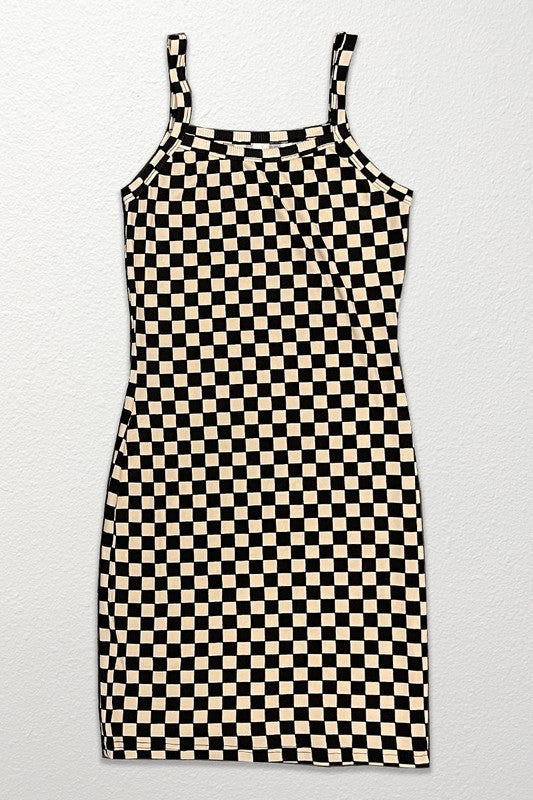 Checkered rib knit tank top dress-Miss Sparkling-[option4]-[option5]-[option6]-[option7]-[option8]-Shop-Boutique-Clothing-for-Women-Online