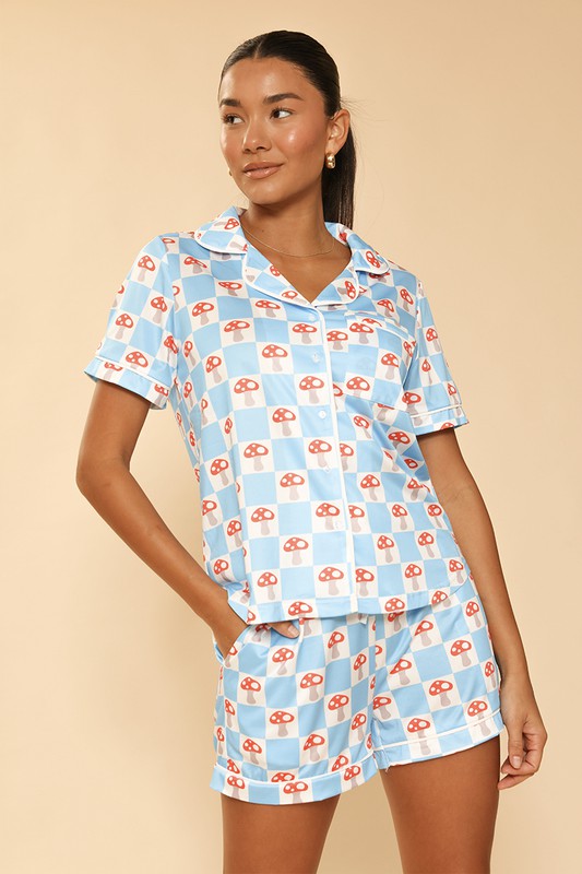 Novelty 2 piece pajama set-Miss Sparkling-mushroom check-S-[option4]-[option5]-[option6]-[option7]-[option8]-Shop-Boutique-Clothing-for-Women-Online