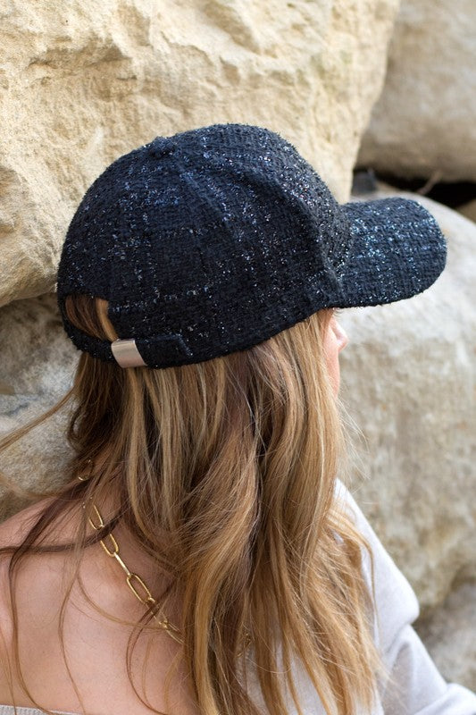 Tweed Sparkle Ball Cap-Aili's Corner-Black-OneSize-[option4]-[option5]-[option6]-[option7]-[option8]-Shop-Boutique-Clothing-for-Women-Online