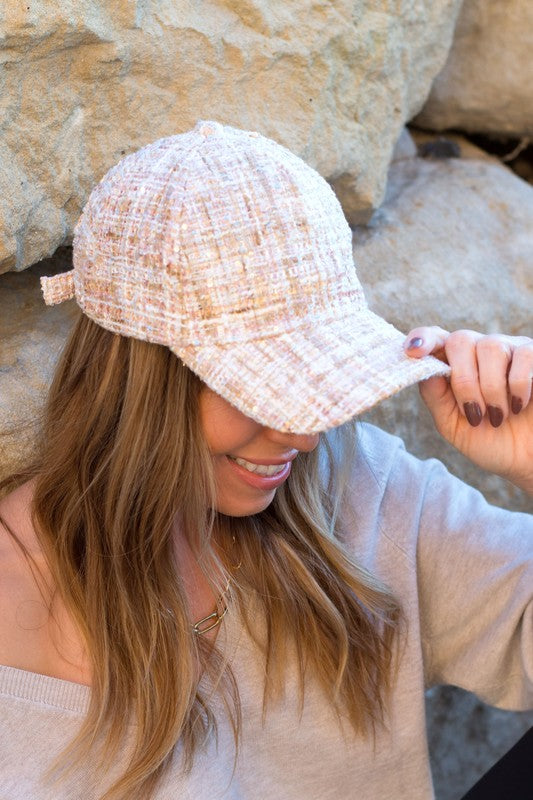 Tweed Sparkle Ball Cap-Aili's Corner-Beige-OneSize-[option4]-[option5]-[option6]-[option7]-[option8]-Shop-Boutique-Clothing-for-Women-Online