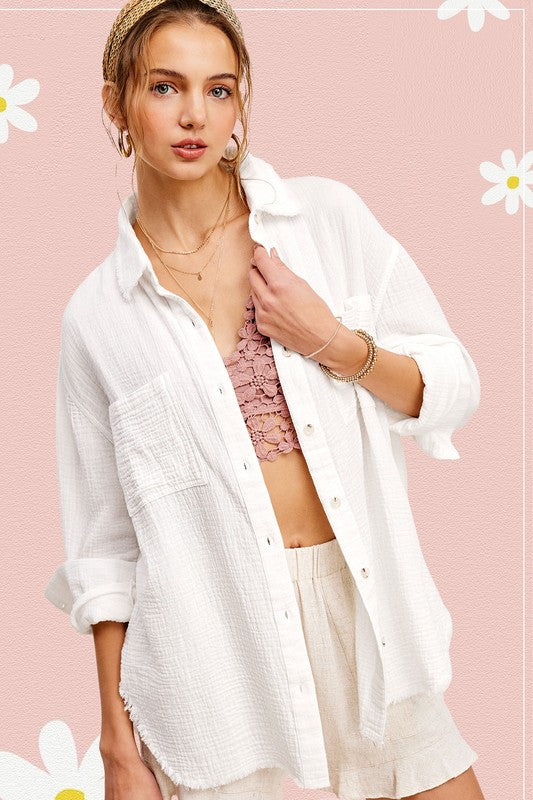 Soft Washed Crinkled Gauze Button Down Shirt-La Miel-WHITE-S-[option4]-[option5]-[option6]-[option7]-[option8]-Shop-Boutique-Clothing-for-Women-Online