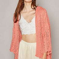 POL Open Weaving Long Sleeve Hoodie Sweater Cardigan in Coral-Womens-Ave Shops-[option4]-[option5]-[option6]-[option7]-[option8]-Shop-Boutique-Clothing-for-Women-Online