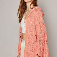 POL Open Weaving Long Sleeve Hoodie Sweater Cardigan in Coral-Womens-Ave Shops-[option4]-[option5]-[option6]-[option7]-[option8]-Shop-Boutique-Clothing-for-Women-Online