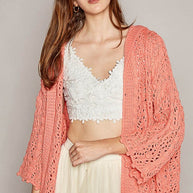 POL Open Weaving Long Sleeve Hoodie Sweater Cardigan in Coral-Womens-Ave Shops-[option4]-[option5]-[option6]-[option7]-[option8]-Shop-Boutique-Clothing-for-Women-Online