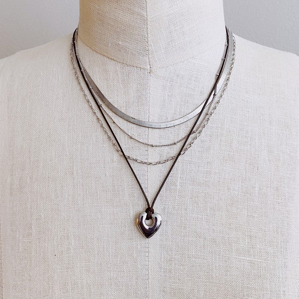 Perfectly Layered Heart And Chain Necklace-Ellison and Young-Silver-OS-[option4]-[option5]-[option6]-[option7]-[option8]-Shop-Boutique-Clothing-for-Women-Online