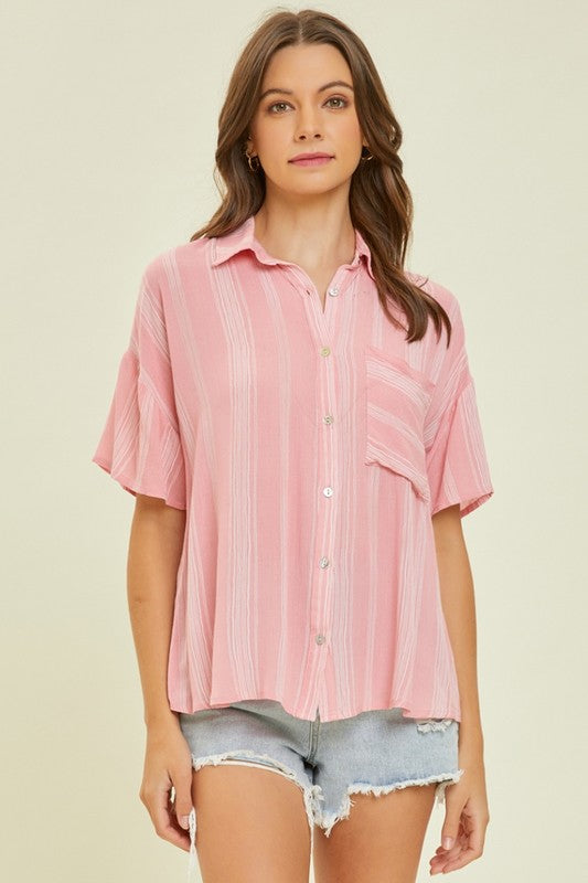 Light Airy Stripe Gauze Button Down Shirt in Pink-Womens-Ave Shops-[option4]-[option5]-[option6]-[option7]-[option8]-Shop-Boutique-Clothing-for-Women-Online