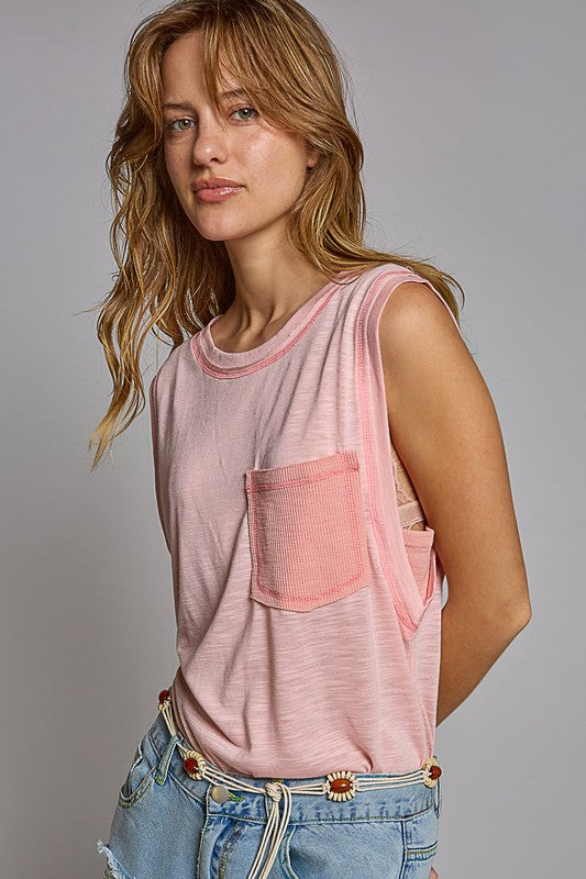 POL Round Neck Sleeveless Pocket Front Solid Top in Blush-Womens-Ave Shops-[option4]-[option5]-[option6]-[option7]-[option8]-Shop-Boutique-Clothing-for-Women-Online