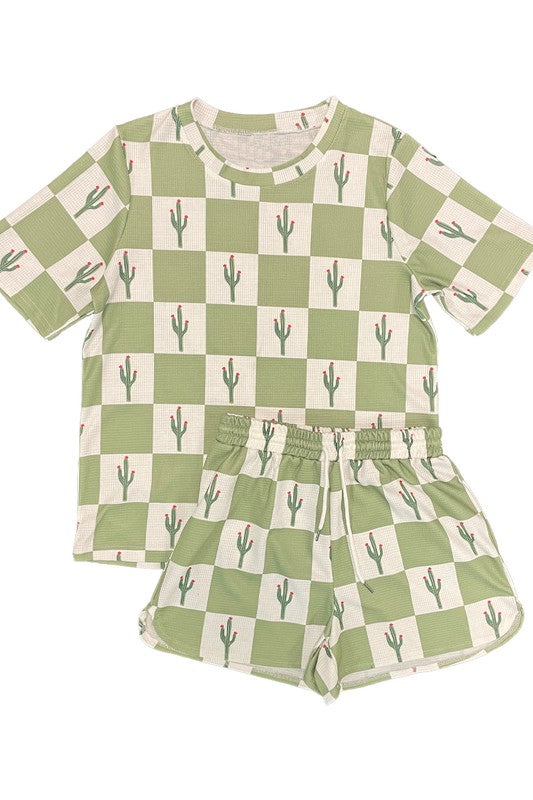 Novelty printed waffle pajama/ lounge shorts set-Miss Sparkling-[option4]-[option5]-[option6]-[option7]-[option8]-Shop-Boutique-Clothing-for-Women-Online