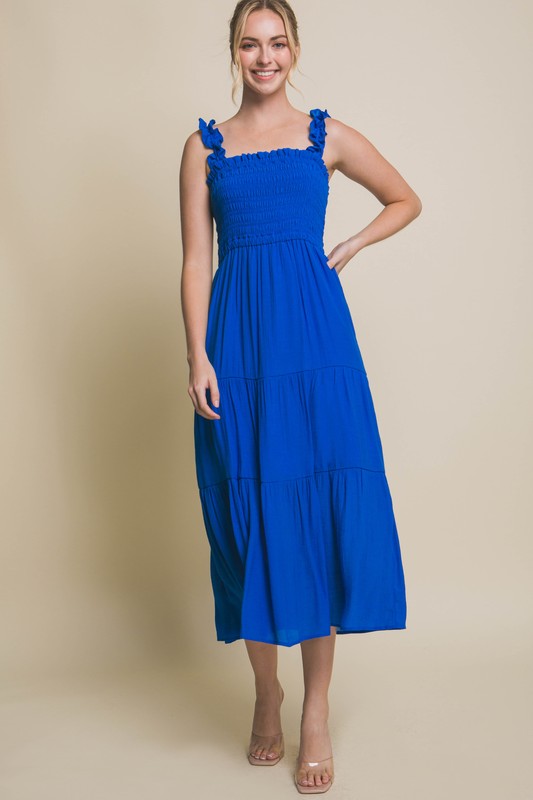 Smocked Bodice Maxi Dress in 3 Colors-Love Tree-COBALT-S-[option4]-[option5]-[option6]-[option7]-[option8]-Shop-Boutique-Clothing-for-Women-Online