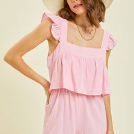 Gauze Square Neck Romper with Mini Ruffles on the Shoulder in Pink-Womens-Ave Shops-[option4]-[option5]-[option6]-[option7]-[option8]-Shop-Boutique-Clothing-for-Women-Online